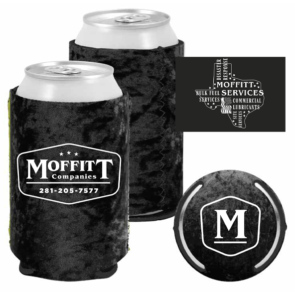 Moffitt Companies 2025 Black Suede Can Koozie