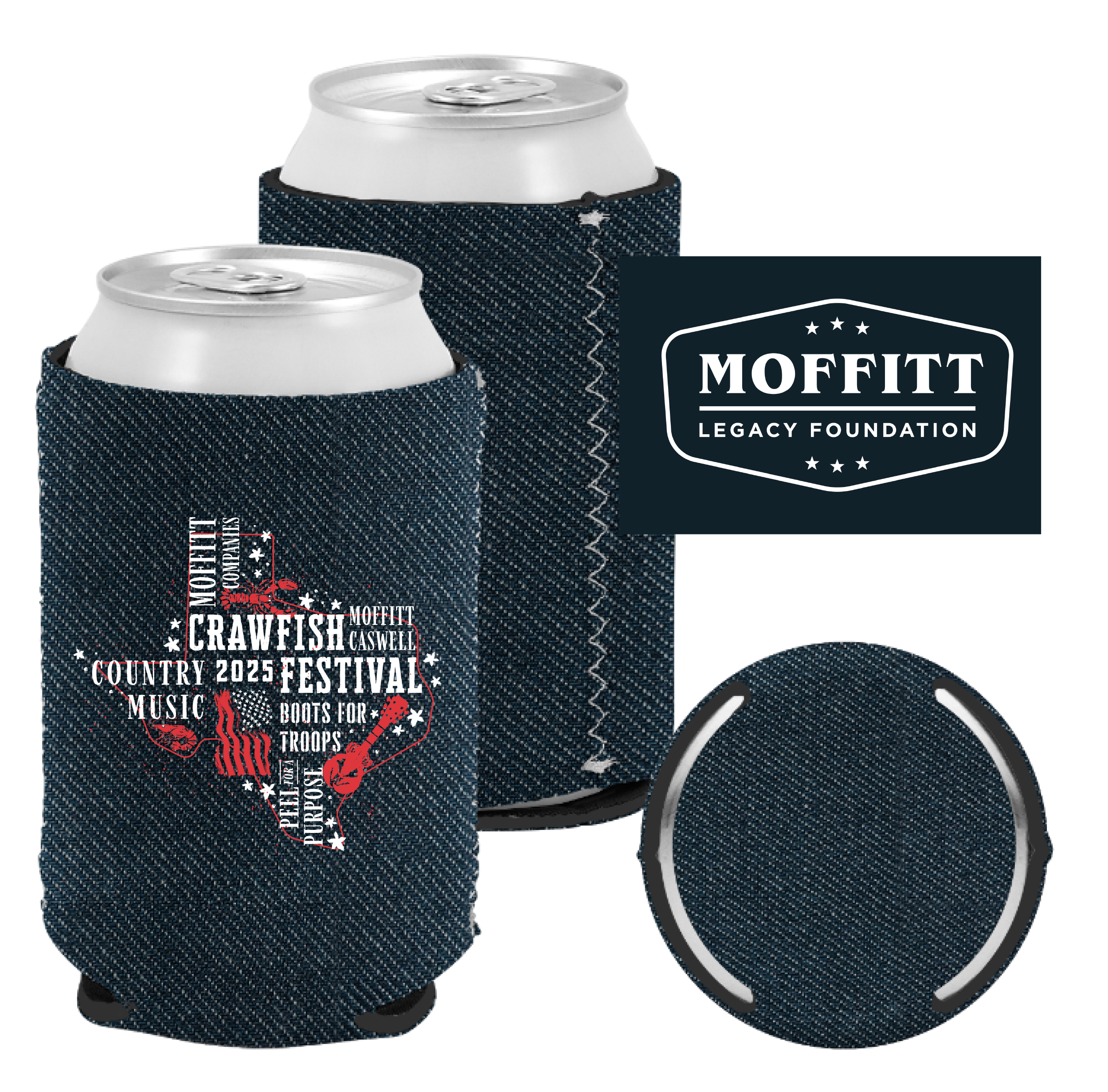 Moffitt Crawfish Festival 2025 Denim Can Koozie