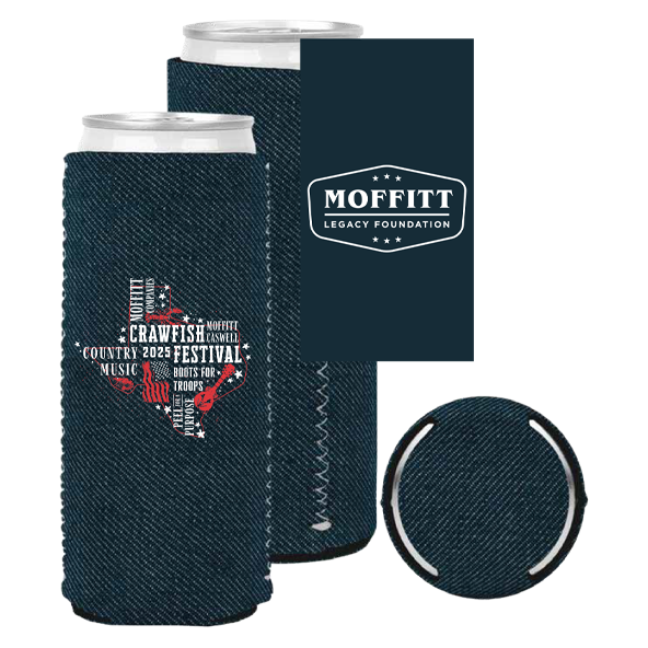 Moffitt Crawfish Festival 2025 Denim Slim Koozie